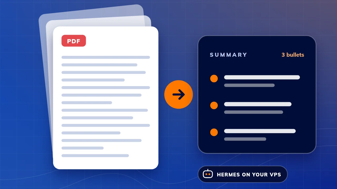 Illustration: a long PDF bill with many lines of small print feeding into a short summary card with exactly three bullet points.